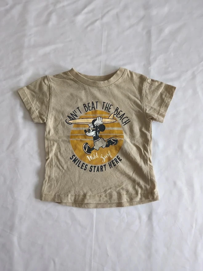 T-shirt Disney Baby 3 mois Mickey beige manches courtes imprimé surf